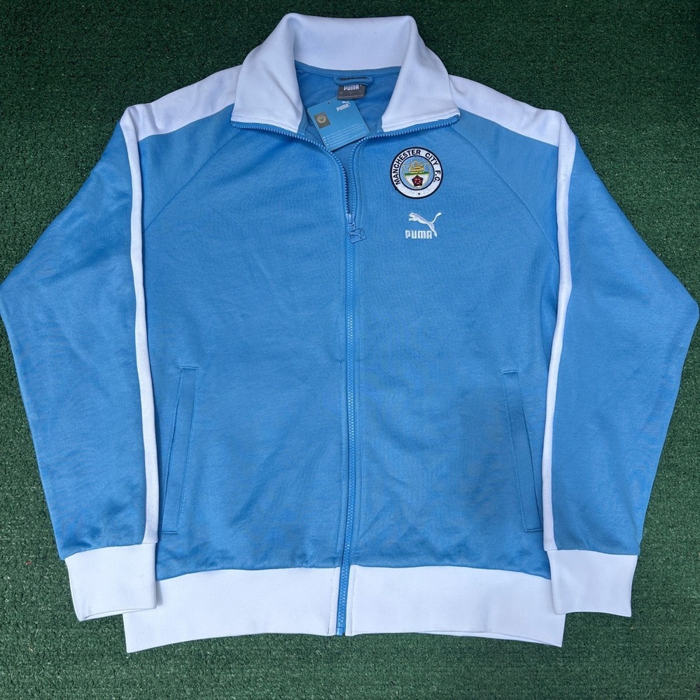 Puma Manchester City FC Track Jacket Mens Large Blue White Soccer Full Zip NWT